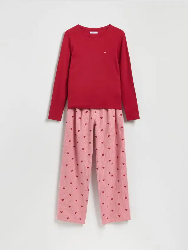 Set pigiama da due pezzi con motivo a cuori - rosso