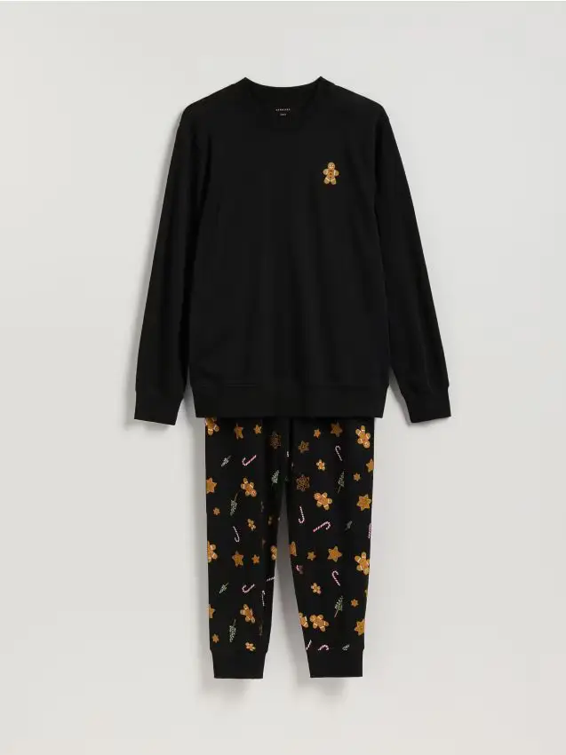 Set pigiama da due pezzi con motivo natalizio - nero