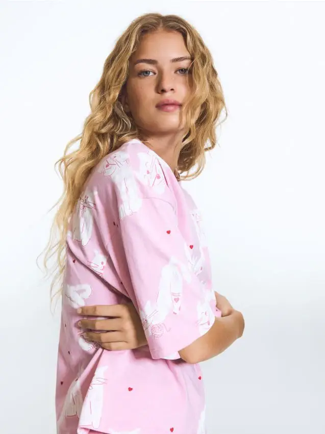 Set pigiama da due pezzi con stampa dei gatti - rosa