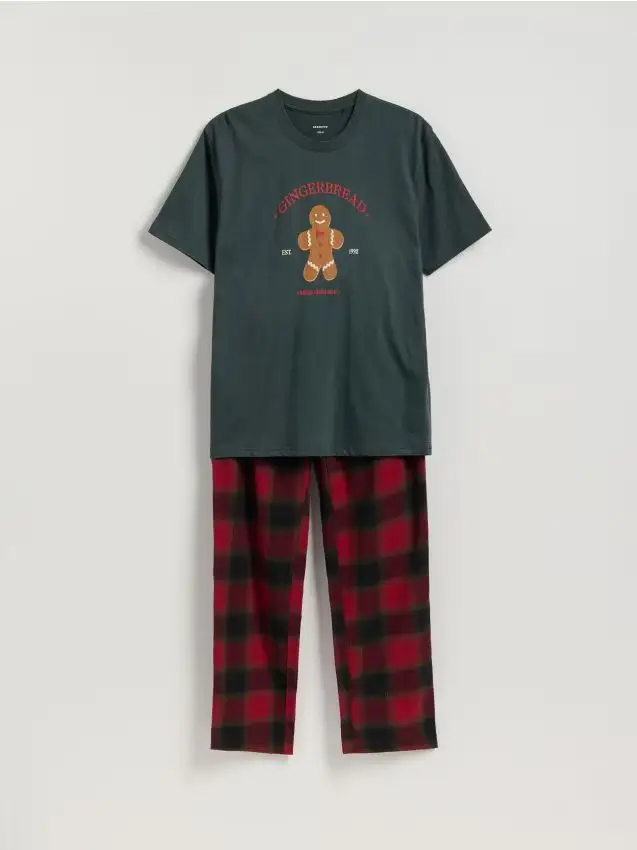 Set pigiama da due pezzi con stampa natalizia - verde scuro