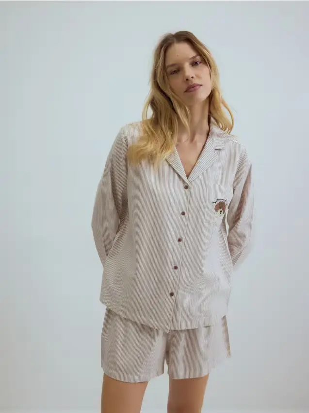 Set pigiama da due pezzi in cotone - beige