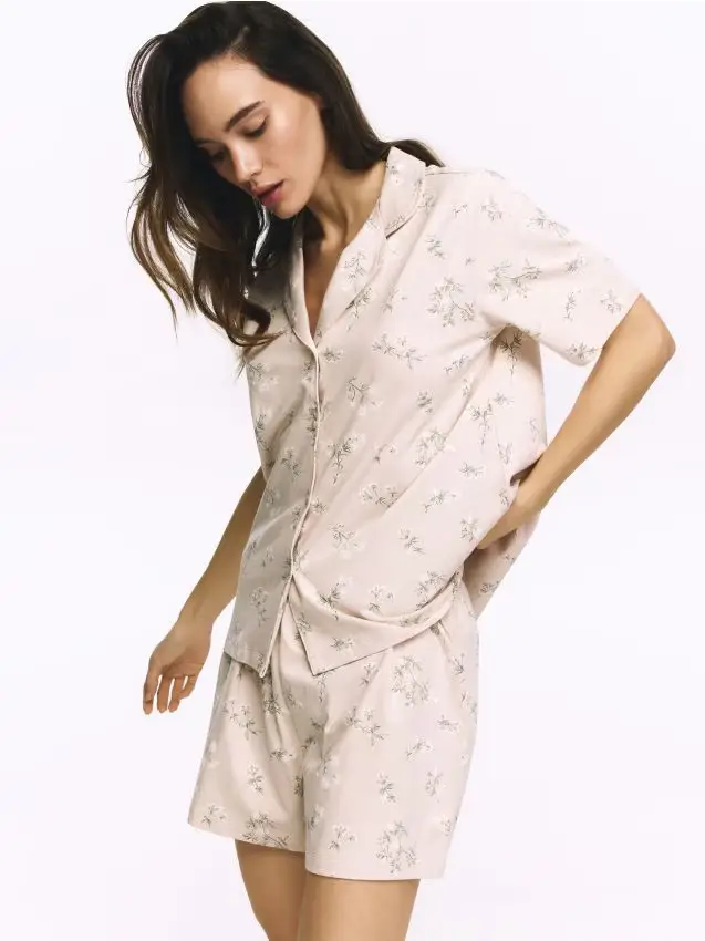 Set pigiama da due pezzi in cotone - beige