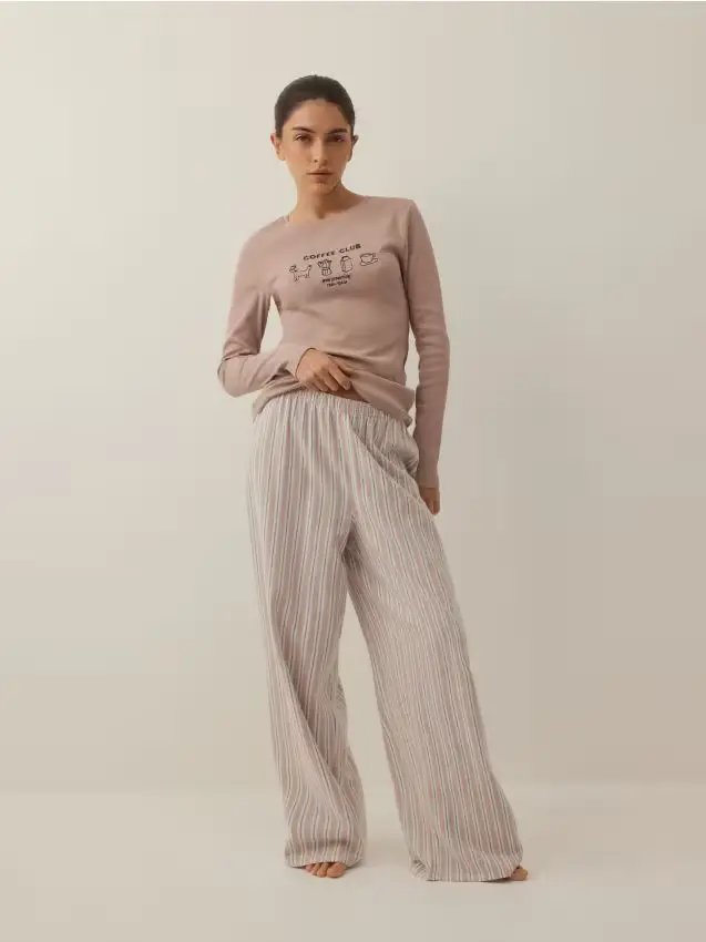 Set pigiama da due pezzi in cotone - caffè