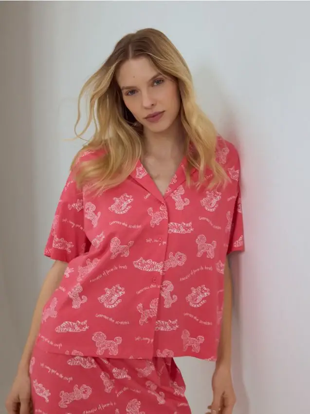 Set pigiama da due pezzi in cotone - fucsia