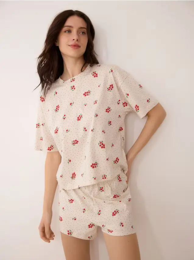 Set pigiama da due pezzi in misto cotone - nude