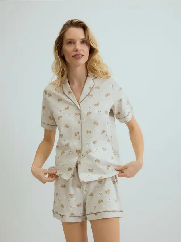 Set pigiama due pezzi stampato - beige