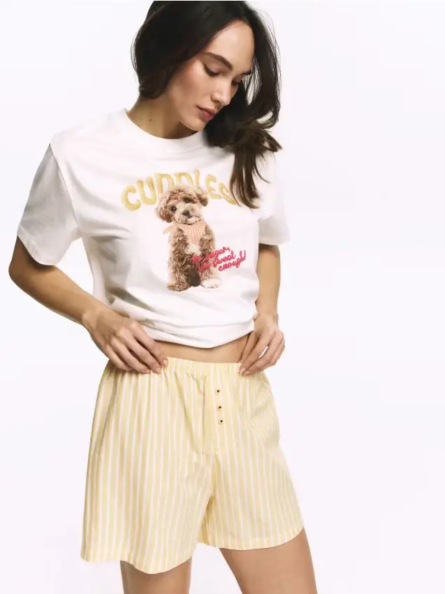 Set pigiama due pezzi stampato - giallo