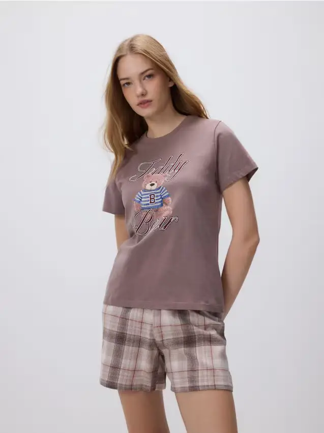 Set pigiama due pezzi stampato - marrone