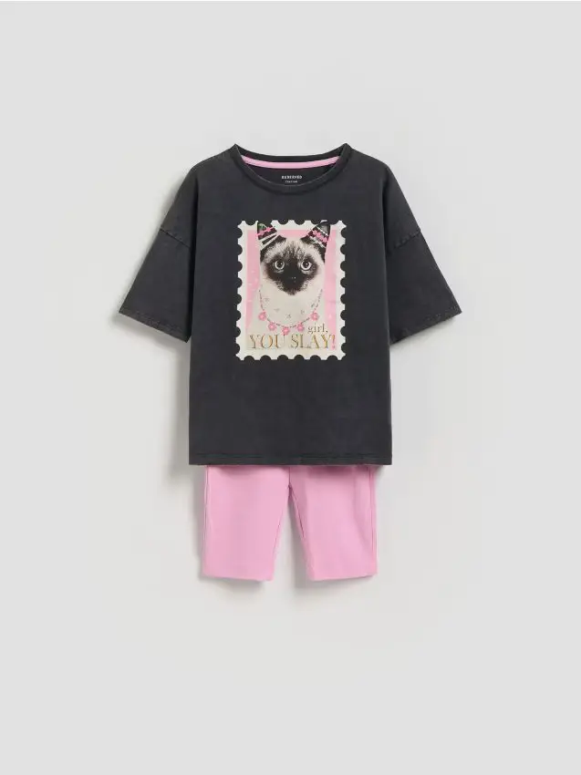 Set pigiama due pezzi stampato - nero