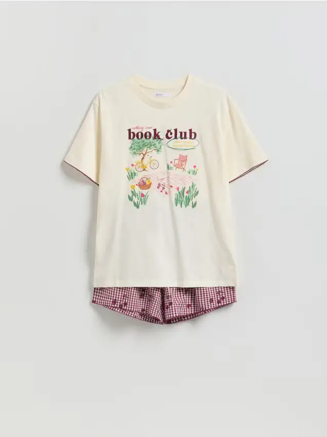 Set pigiama due pezzi stampato - panna