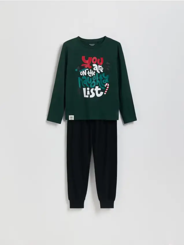 Set pigiama in cotone con motivo natalizio - verde scuro