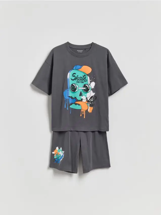 Set pigiama in cotone con stampa - grigio scuro