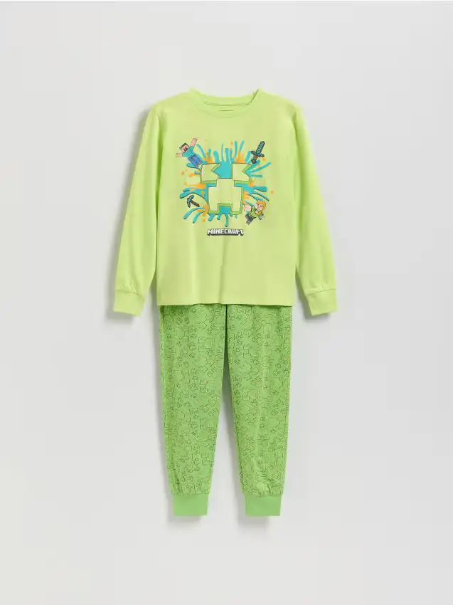 Set pigiama in cotone Minecraft - verde-giallo