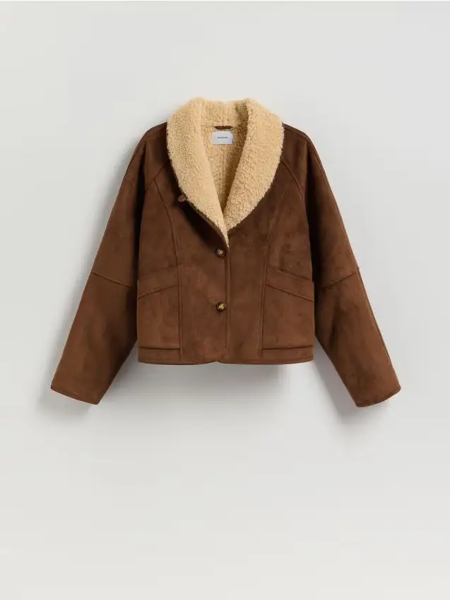 Short imitation sheepskin jacket - marrone