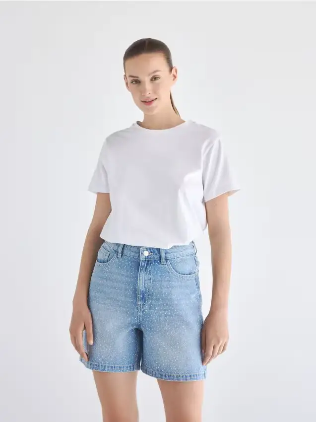Shorts di jeans con applicazioni - blu