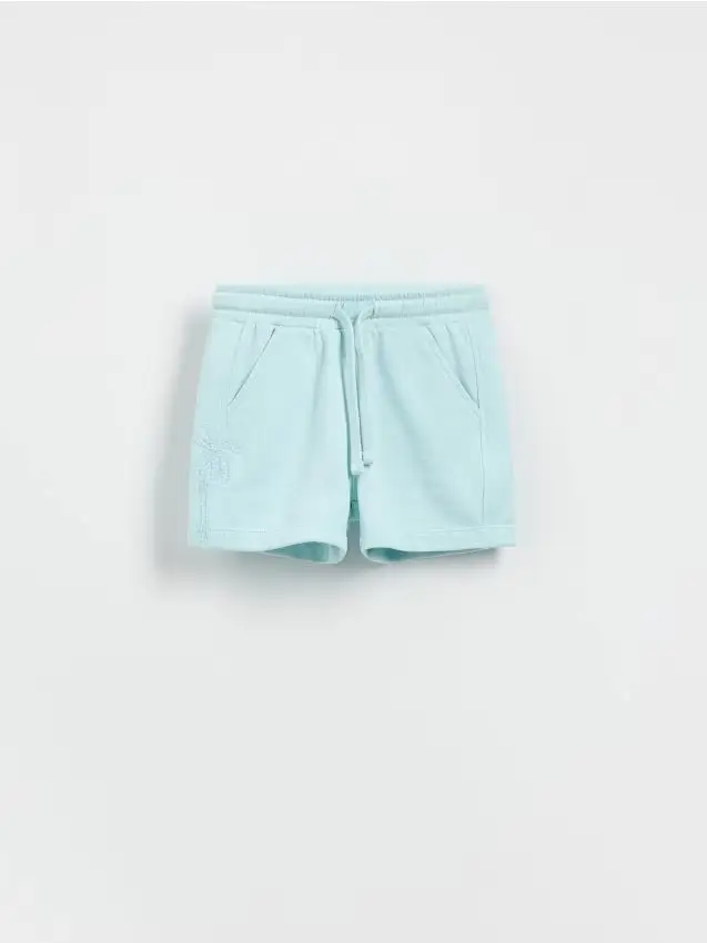 Shorts in cotone con ricamo - blu pallido