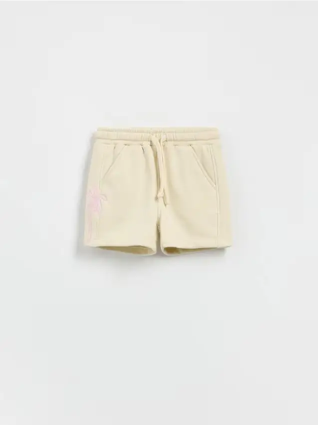 Shorts in cotone con ricamo - giallo chiaro