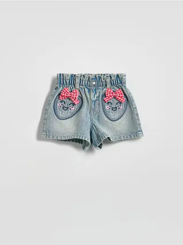 Shorts in denim con fiocco - blu