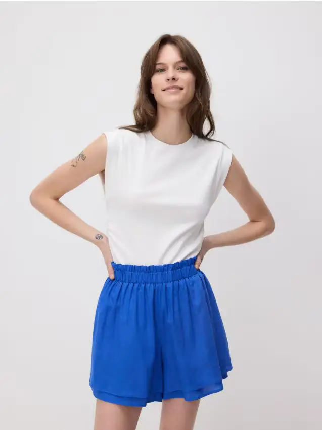 Shorts in lino e viscosa - blu