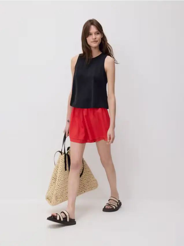 Shorts in lino e viscosa - rosso