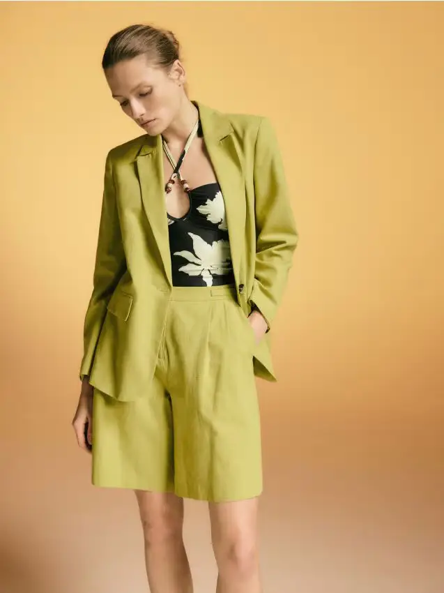 Shorts in misto lino - verde-giallo