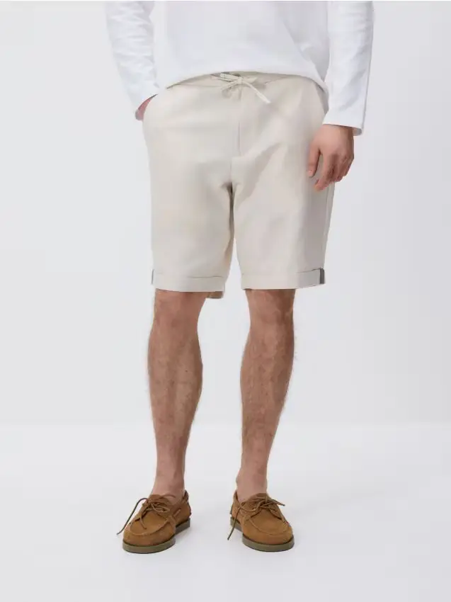Shorts regular con lino - beige