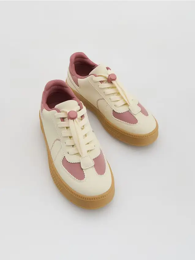 Sneakers in materiali combinati - panna