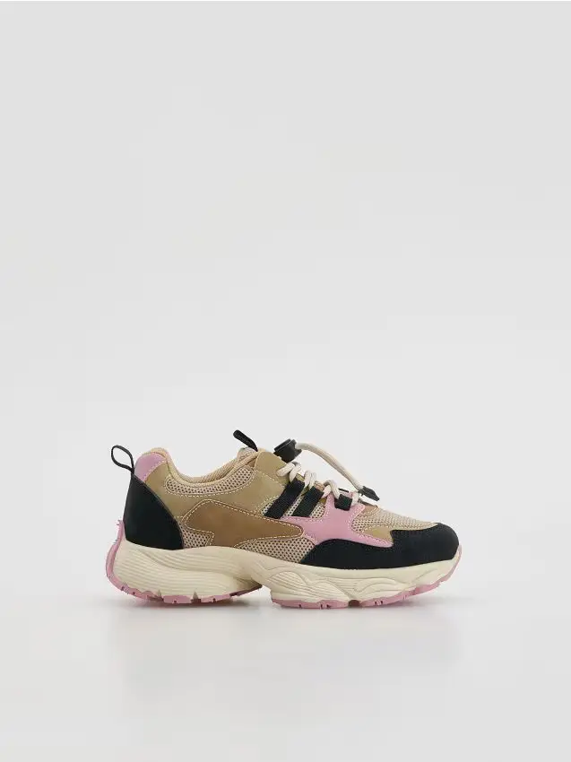 Sneakers in materiali misti combinati - beige