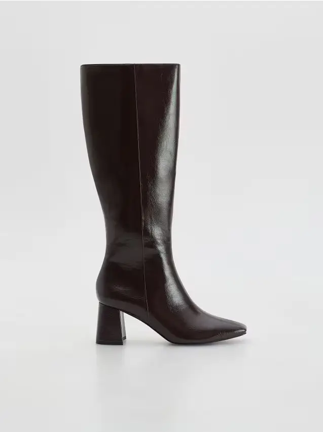 Stivali alti con tacco - marrone scuro