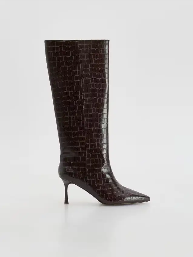 Stivali alti con tacco - marrone scuro