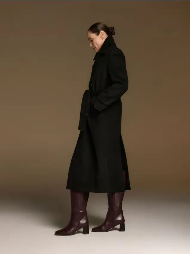 Stivali alti in pelle con tacco - mogano