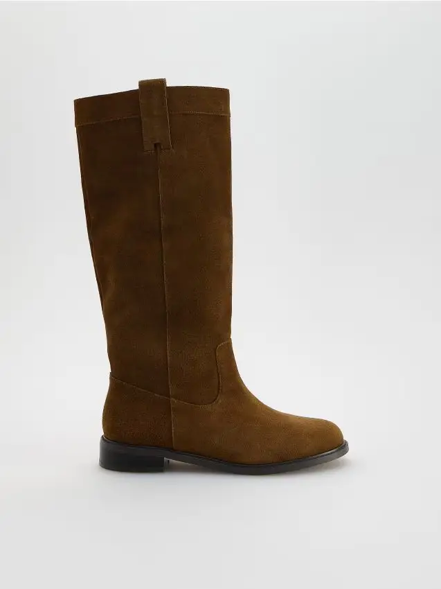 Stivali alti scamosciati - beige