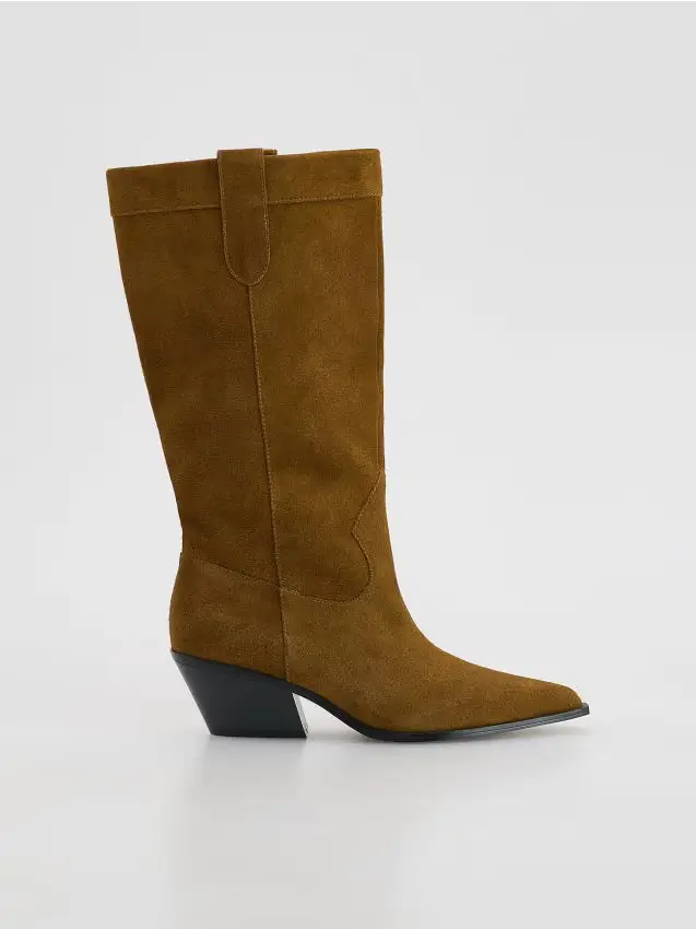 Stivali alti scamosciati - marrone dorato