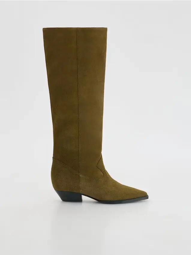 Stivali alti scamosciati - verde oliva chiaro