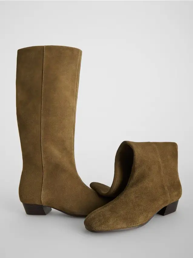 Stivali alti scamosciati - verde oliva