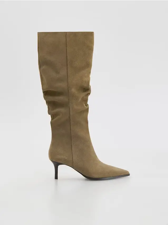 Stivali in camoscio con tacco - grigio chiaro