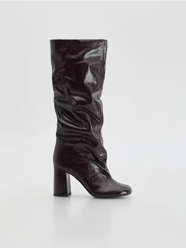 Stivali in pelle arricciati - maroon