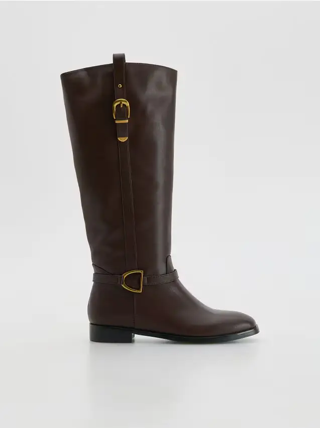 Stivali in pelle con fibbia - marrone scuro