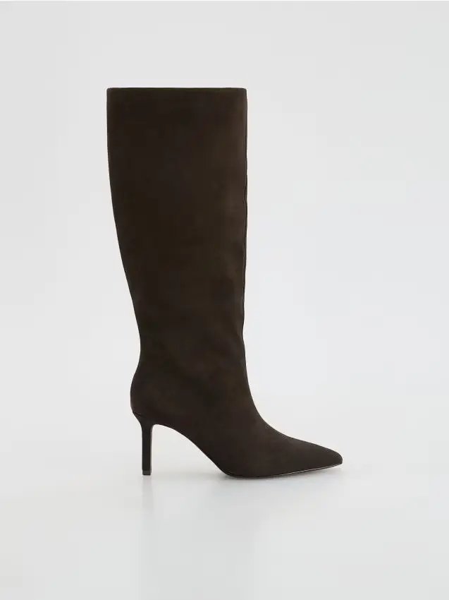 Stivali in pelle con tacco a spillo - marrone