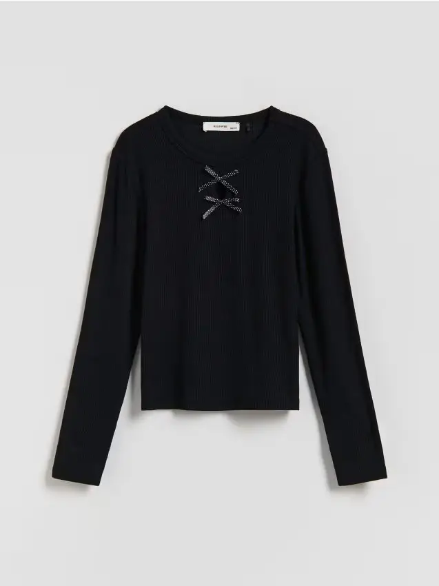 T-shirt a coste in viscosa - nero