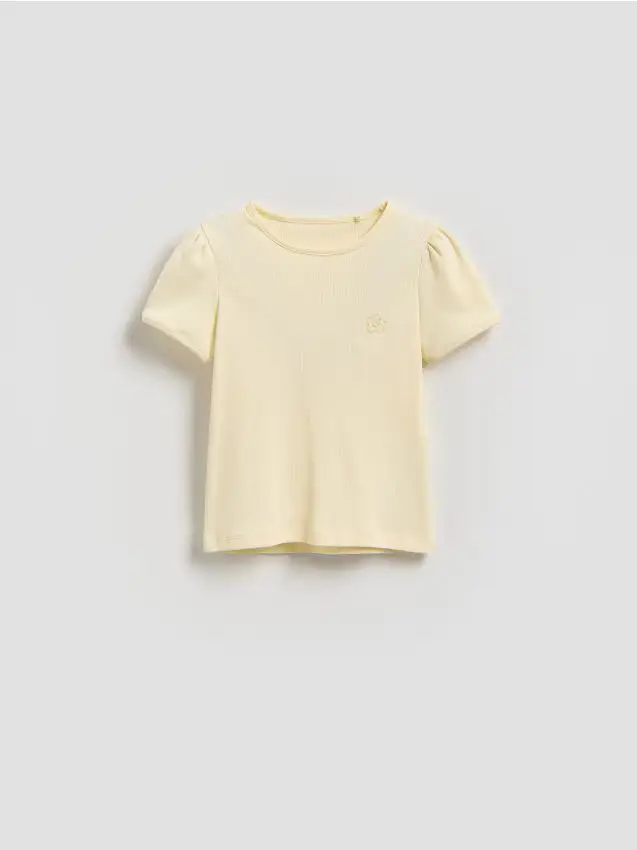 T-shirt a costine con dettaglio ricamato - giallo chiaro