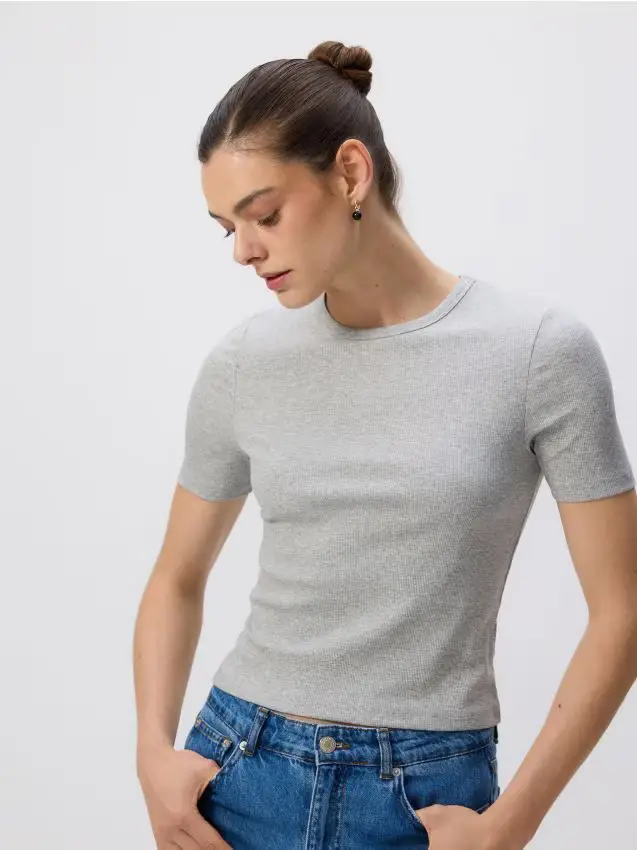 T-shirt a costine - grigio chiaro