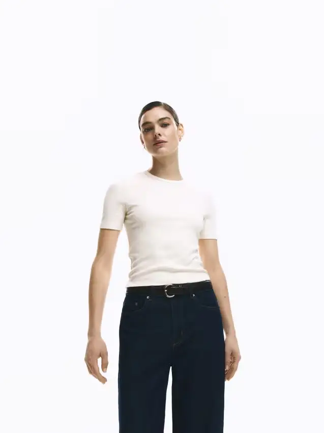 T-shirt a costine - panna