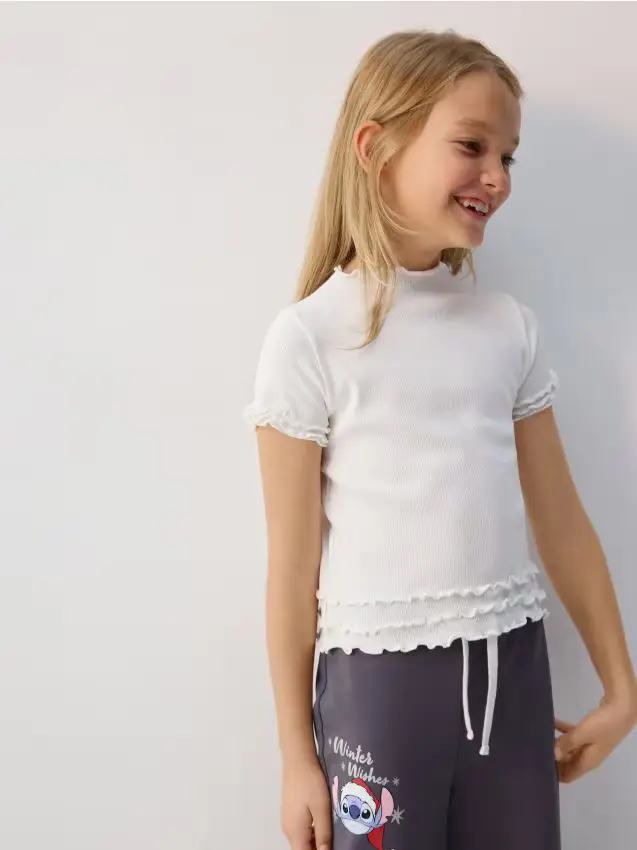 T-shirt a costine - panna