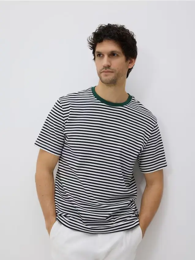 T-shirt a righe regular fit - panna