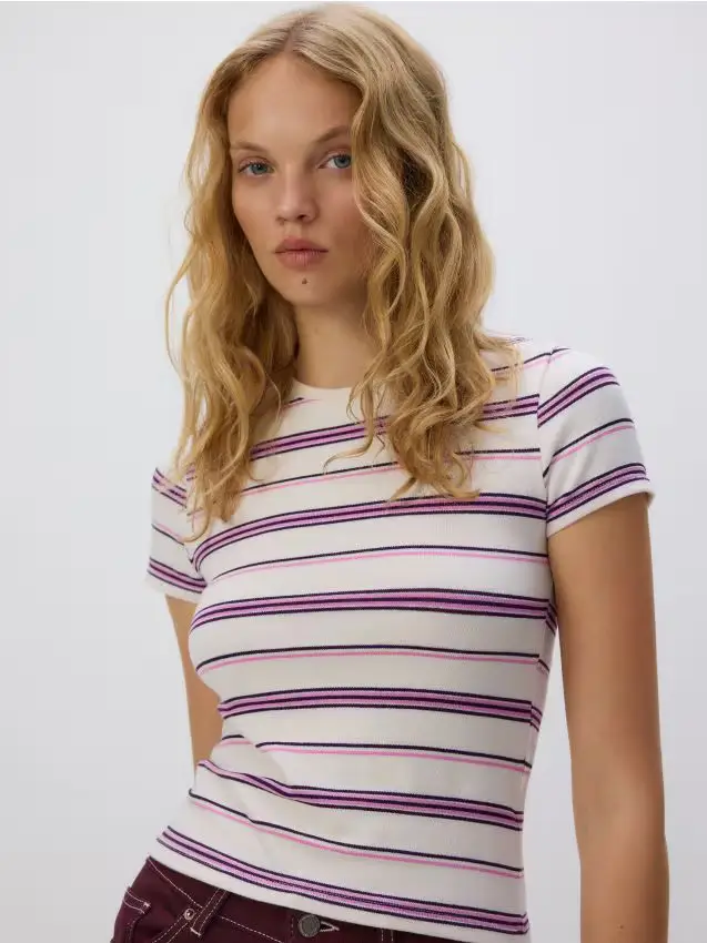 T-shirt a righe - viola scuro