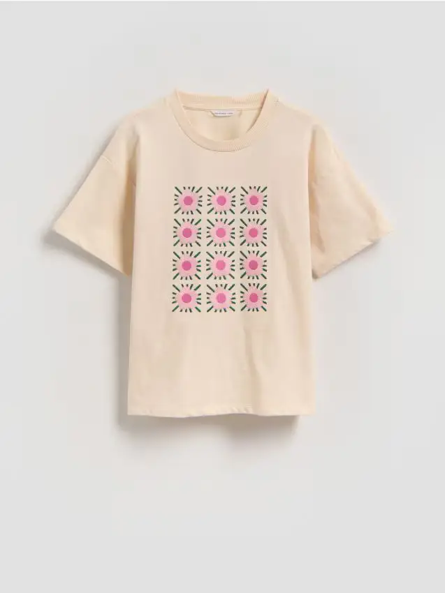 T-shirt ampio con ricamo - nude