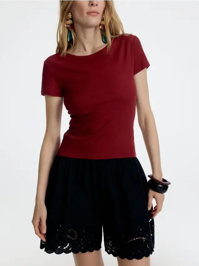 T-shirt basic in cotone - viola scuro