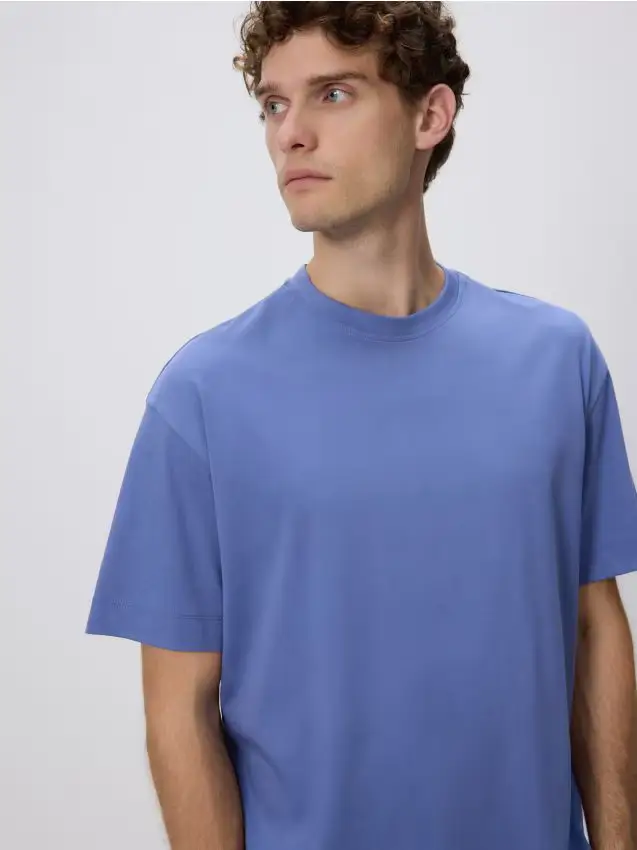 T-shirt boxy in cotone mercerizzato - azzurro