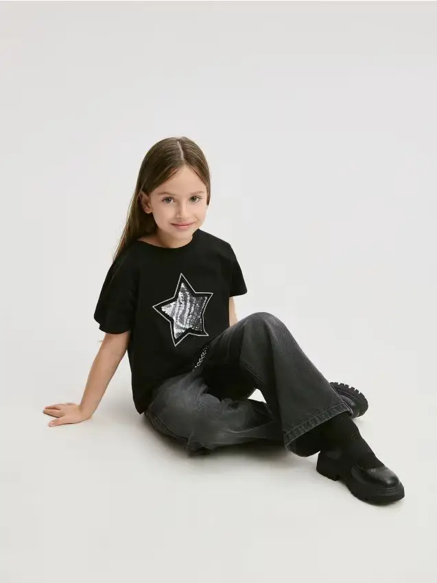 T-shirt con applicazione di paillettes - nero